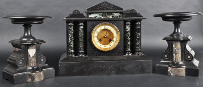19TH CENTURY SLATE MANTLE CLOCK AND GARNITURES