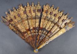 19TH CENTURY FRENCH EMPIRE GOLD & TORTOISESHELL HAND FAN