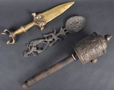 BUDDHIST PRAYER WHEEL, CEREMONIAL DAGGER & THAI SPOON