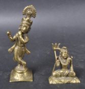 TWO HINDU INDIAN BRONZE FIGURINES KRISHNA & SHIVA