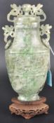 19TH CENTURY CHINESE HAND CARVED JADE LIDDED URN
