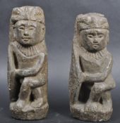 PAIR OF PRE COLUMBIAN STONE AZTEC TEMPLE FIGURES