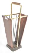 RETRO MID CENTURY TEAK AND BRASS UMBRELLA STICK STAND