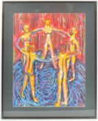 G. SMITH - THE CIRCLE - 1980s MIXED MEDIA ON PAPER PAINTING