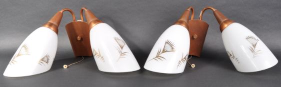 PAIR OF RETRO MID CENTURY TEAK AND GLASS WALL SCONCE LIGHTS