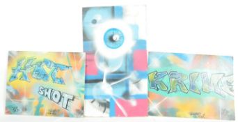 THREE 1980s URBAN GRAFFITI ART MIXED MEDIA BOARDS
