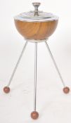 RETRO MID CENTURY CHROME AND WALNUT ASHTRAY ON STAND