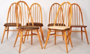 ERCOL - SET OF SIX RETRO QUAKER BEECH AND ELM DINING CHAIRS