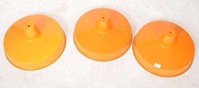 MATCHING SET OF THREE UFO STYLE ALUMINUM PENDANT SHADES