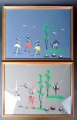 TWO VINTAGE MID CENTURY AFRICAN MIXED MEDIA ON PAPER PAINTINGS
