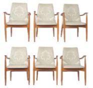 VANSON - MATCHING SET OF SIX TEAK FRAMED DINING CARVER CHAIRS