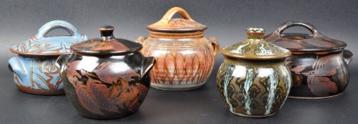 DAVID EELES - SHEPHERDS WELL POTTERY - FIVE CASSEROLE POTS