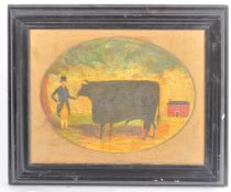 CONTEMPORARY NAIVE PAINTING ON BOARD DEPICTING A BULL
