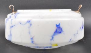VINTAGE ART DECO MOTTLED WHITE AND BLUE GLASS CEILING SHADE