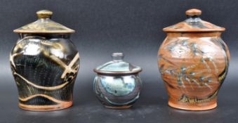 DAVID EELES - SHEPHERDS WELL POTTERY - THREE LIDDED JARS