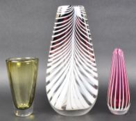 TRIO OF RETRO MID CENTURY DESIGNER STUDIO ART GLASS VASES
