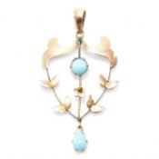 ART NOUVEAU 9CT GOLD & TURQUOISE PENDANT