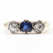 VINTAGE 18CT GOLD DIAMOND & SAPPHIRE THREE STONE RING