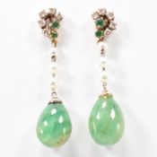 PAIR OF 18CT GOLD EMERALD & DIAMOND DROP EARRINGS