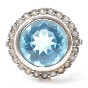 HALLMARKED 9CT WHITE GOLD & BLUE STONE HALO RING