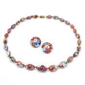 ERCOLE MORETTI MILLEFIORI GLASS BEAD NECKLACE & EARRINGS