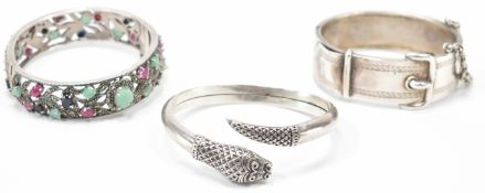 THREE SILVER BANGLE BRACELETS - VICTORIAN & LATER
