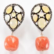 VINTAGE OPAL DIAMOND & CORAL DROP EARRINGS