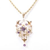 ART NOUVEAU 9CT GOLD & AMETHYST PENDANT NECKLACE