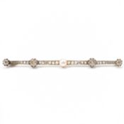 FRENCH ART DECO 18CT GOLD DIAMOND & PEARL BAR BROOCH
