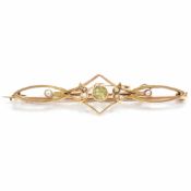 15CT GOLD PERIDOT & PEARL BROOCH PIN