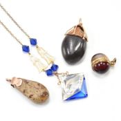 GROUP OF ANTIQUE PENDANTS & ART DECO NECKLACE