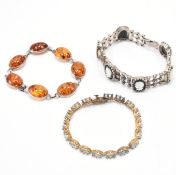 THREE SILVER STONE SET BRACELETS