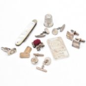 GROUP OF SILVER CUFFLINKS & OTHER ITEMS
