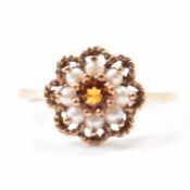 HALLMARKED 9CT GOLD ORANGE STONE & SEED PEARL RING