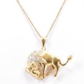VINTAGE GOLD & DIAMOND BULL PENDANT NECKLACE