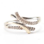 14CT WHITE GOLD & WHITE STONE CROSSOVER RING