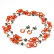 VINTAGE CARNELIAN LINK CHAIN NECKLACE & EARRINGS SET