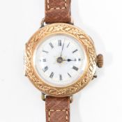 VINTAGE SWISS 14CT GOLD ENAMELLED WRIST WATCH