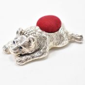 SILVER BEAR PIN CUSHION WITH BLUE STONE EYES