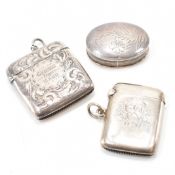 TWO ANTIQUE SILVER HALLMARKED VESTAS & PILL BOX
