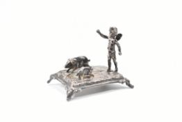 HALLMARKED SILVER CHERUB & PIG FIGURINE