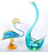 TWO VINTAGE MURANO BIRD ORNAMENTS