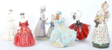 FIVE VINTAGE PORCELAIN FIGURES - LLADRO, ROYAL DOULTON & MORE