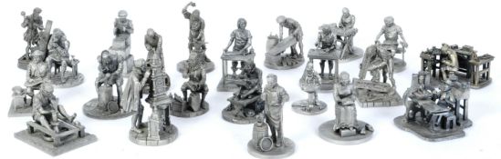 A LARGE COLLECTION OF PEWTER WORKMEN FIGURINES