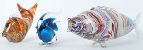 THREE MID CENTURY GLASS FISH - PHOENICIAN - MURANO STYLE