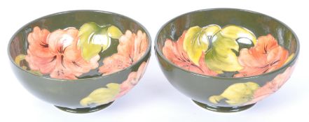 PAIR OF VINTAGE MOORCROFT HIBISCUS MINIATURE HAND PAINTED BOWLS