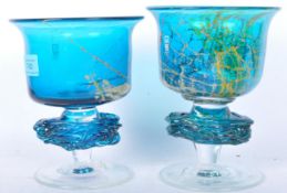 MDINA - AFTER MICHAEL HARRIS - PAIR OF STRAPPED GLASS VASES