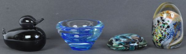 FOUR VINTAGE 20TH CENTURY GLASS PAPERWEIGHT OF VARIOUS SHAPES