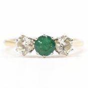 18CT GOLD EMERALD & DIAMOND THREE STONE RING