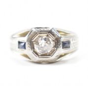 ART DECO STYLE WHITE GOLD STYLE DIAMOND & SAPPHIRE RING